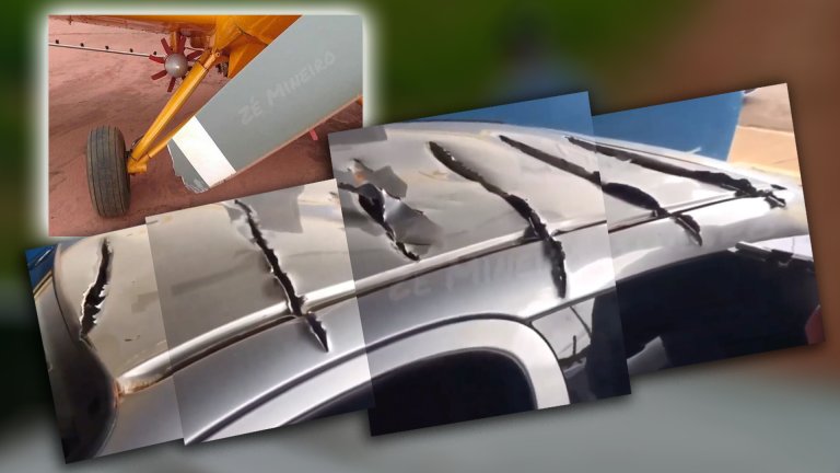 Low-Flying Propeller Plane Slices Through Car Roof in Brazil